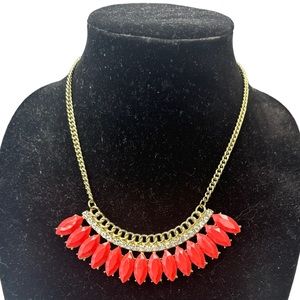 J. Crew Statement 2 Layer Jewelry Crystals Beads Coral Gold Tone New Necklace